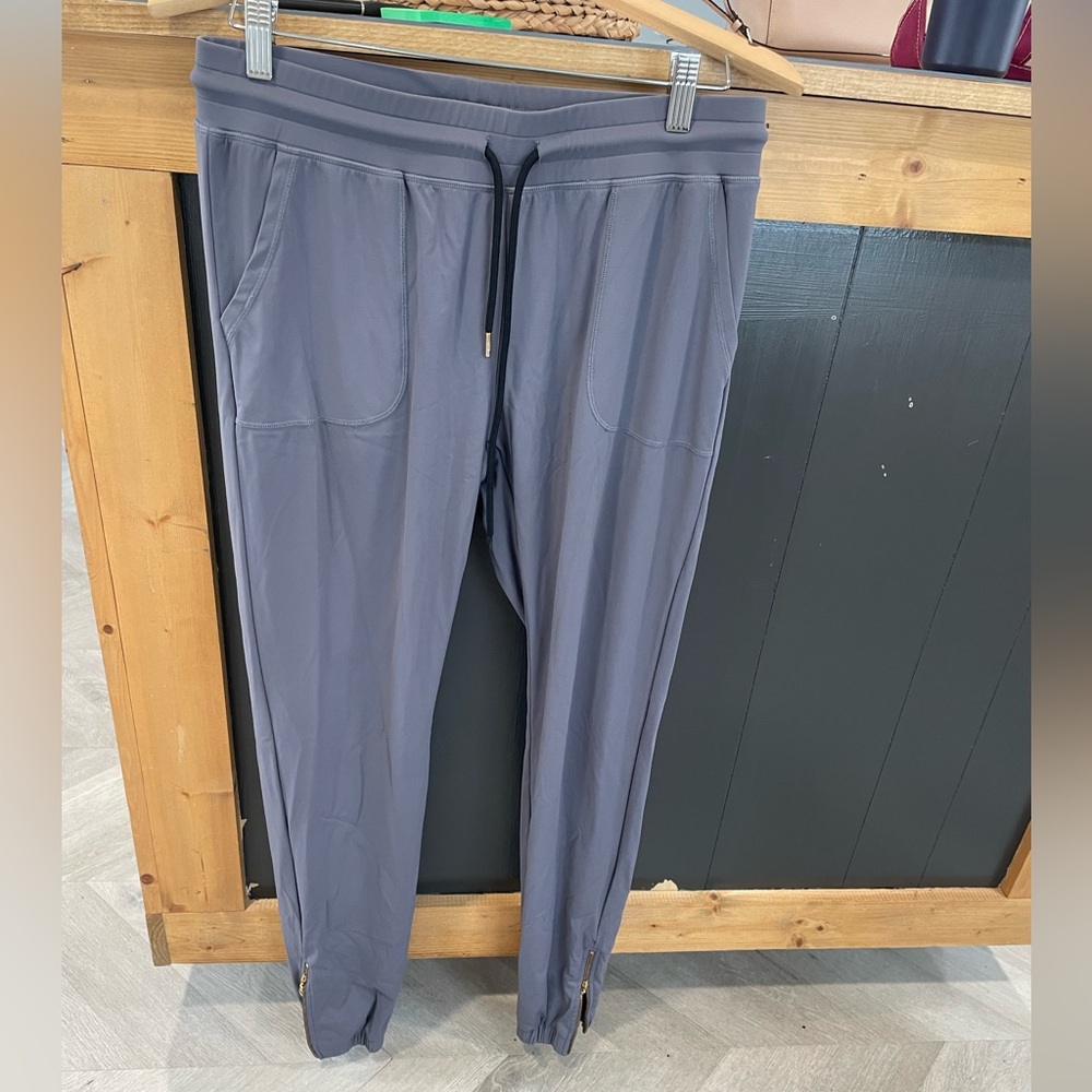 ZYIA purple-ish gray joggers with gold zippers